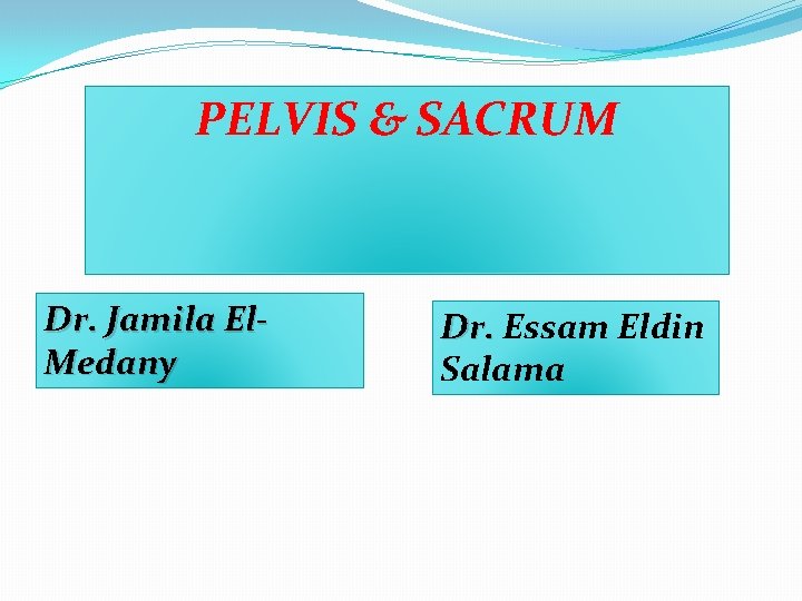 PELVIS & SACRUM Dr. Jamila El. Medany Dr. Essam Eldin Salama 