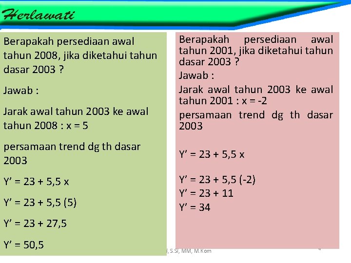 Berapakah persediaan awal tahun 2008, jika diketahui tahun dasar 2003 ? Jawab : Jarak