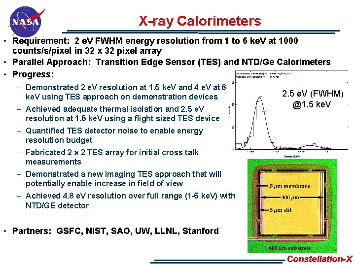 X-ray Calorimeters • Requirement: 2 e. V FWHM energy resolution from 1 to 6