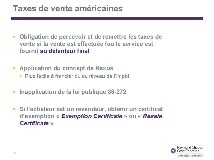 Taxes de vente américaines Obligation de percevoir et de remettre les taxes de vente