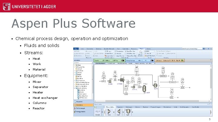 Aspen Plus Software • Chemical process design, operation and optimization • Fluids and solids