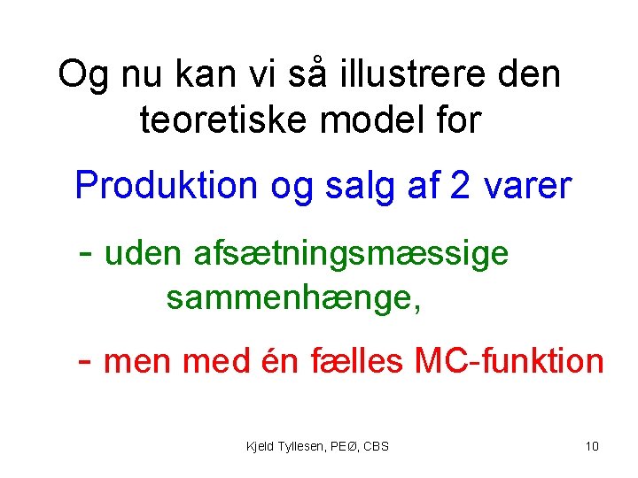 Og nu kan vi så illustrere den teoretiske model for Produktion og salg af