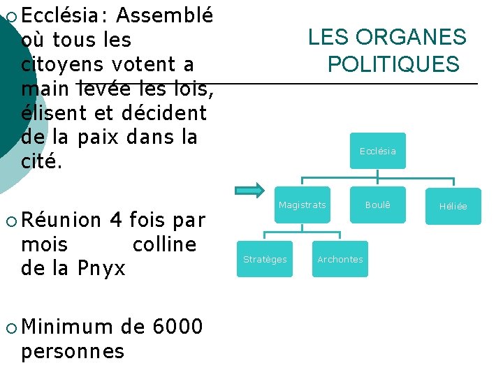 ¡ Ecclésia: Assemblé où tous les citoyens votent a main levée les lois, élisent