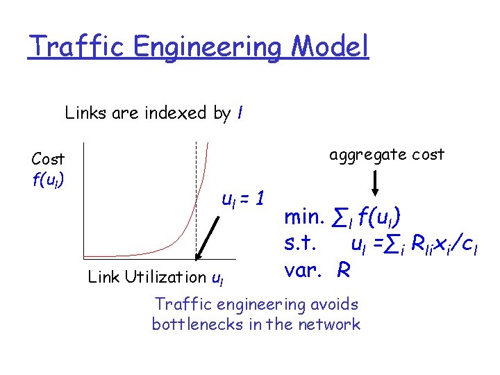 Traffic Engineering Model Links are indexed by l Cost f(ul) aggregate cost ul =