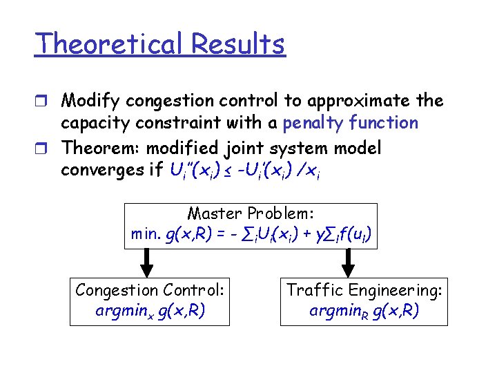 Theoretical Results Modify congestion control to approximate the capacity constraint with a penalty function