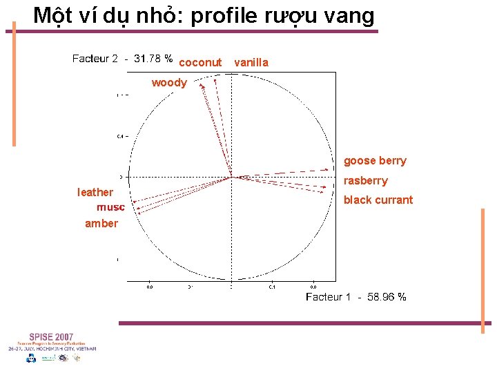 Một ví dụ nhỏ: profile rượu vang coconut vanilla woody goose berry leather amber