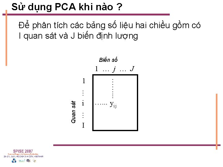 Sử dụng PCA khi nào ? Để phân tích các bảng số liệu hai