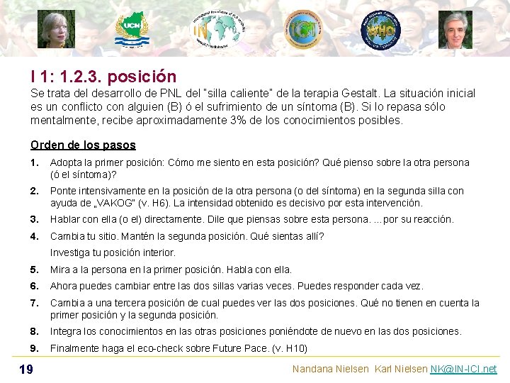 I 1: 1. 2. 3. posición Se trata del desarrollo de PNL del “silla