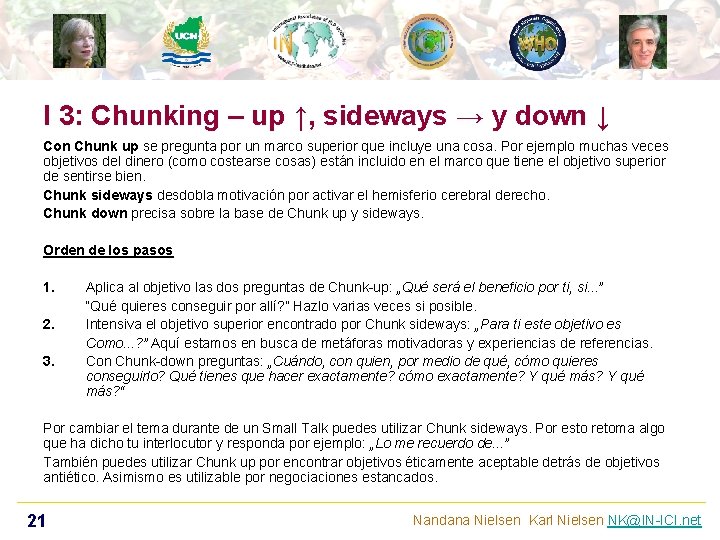 I 3: Chunking – up ↑, sideways → y down ↓ Con Chunk up