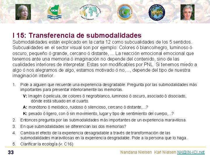 I 15: Transferencia de submodalidades Submodalidades están explicado en la carta 12 como subcualidades