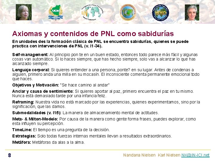 Axiomas y contenidos de PNL como sabidurías En unidades la formación clásica de PNL