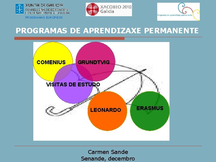 PROGRAMAS EUROPEOS PROGRAMAS DE APRENDIZAXE PERMANENTE COMENIUS GRUNDTVIG VISITAS DE ESTUDO LEONARDO Carmen Sande