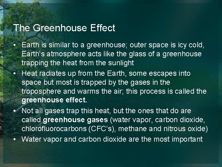 The Greenhouse Effect • Earth is similar to a greenhouse; outer space is icy