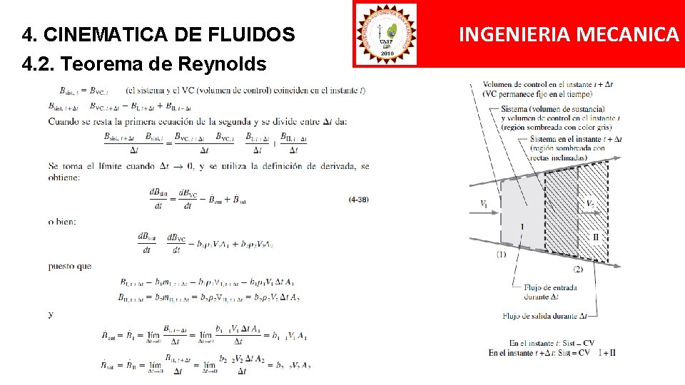 4. CINEMATICA DE FLUIDOS 4. 2. Teorema de Reynolds INGENIERIA MECANICA 4. CINEMATICA DE FLUIDOS 4. 2. Teorema de Reynolds INGENIERIA MECANICA