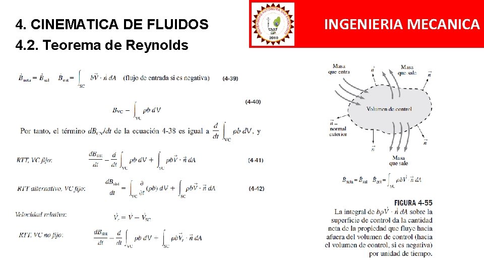 4. CINEMATICA DE FLUIDOS 4. 2. Teorema de Reynolds INGENIERIA MECANICA 4. CINEMATICA DE FLUIDOS 4. 2. Teorema de Reynolds INGENIERIA MECANICA
