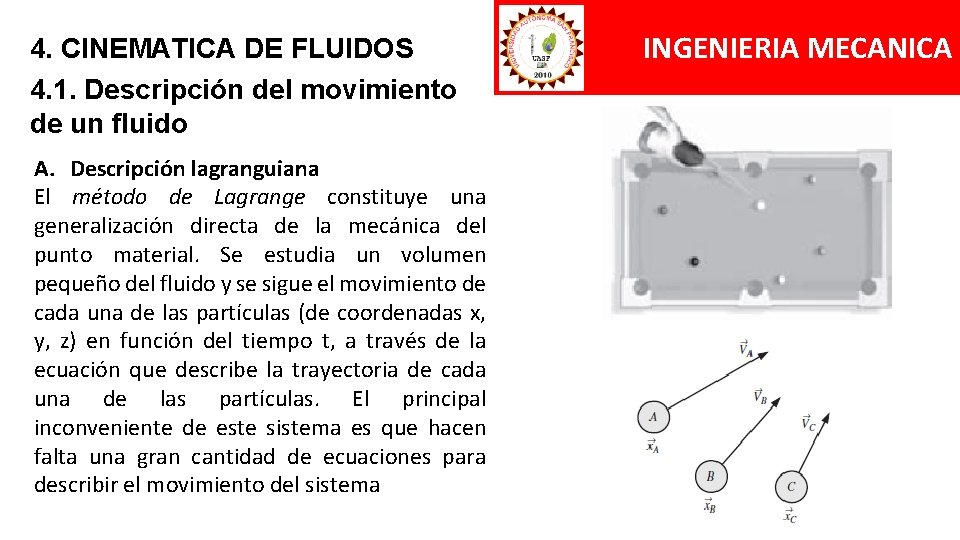 4. CINEMATICA DE FLUIDOS 4. 1. Descripción del movimiento de un fluido A. Descripción 4. CINEMATICA DE FLUIDOS 4. 1. Descripción del movimiento de un fluido A. Descripción