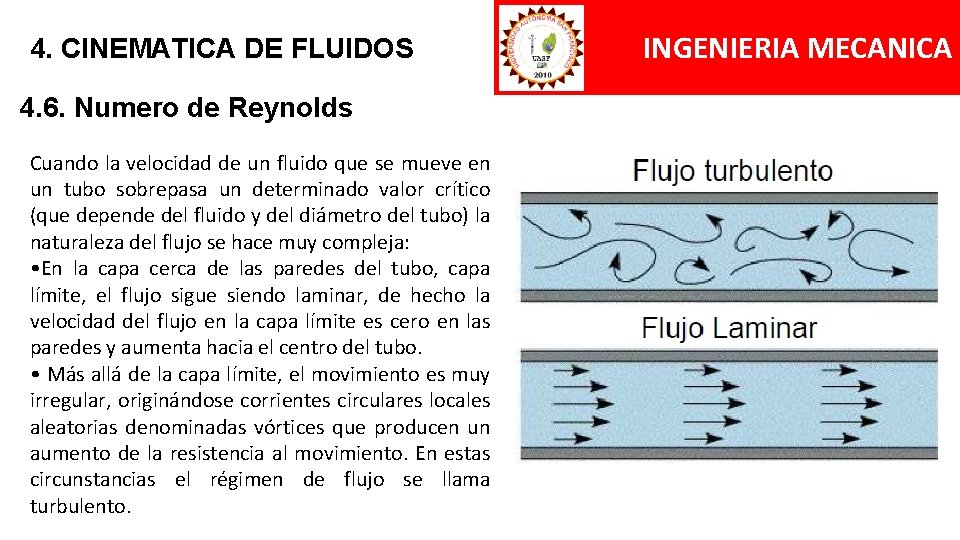 4. CINEMATICA DE FLUIDOS 4. 6. Numero de Reynolds Cuando la velocidad de un 4. CINEMATICA DE FLUIDOS 4. 6. Numero de Reynolds Cuando la velocidad de un