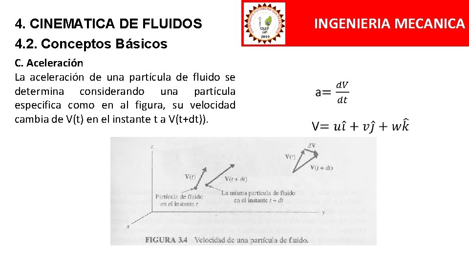 4. CINEMATICA DE FLUIDOS 4. 2. Conceptos Básicos C. Aceleración La aceleración de una 4. CINEMATICA DE FLUIDOS 4. 2. Conceptos Básicos C. Aceleración La aceleración de una