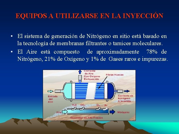 EQUIPOS A UTILIZARSE EN LA INYECCIÓN • El sistema de generación de Nitrógeno en