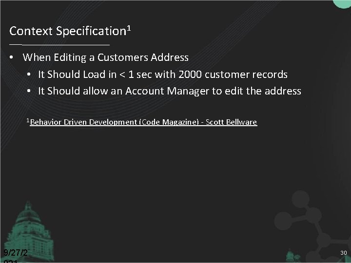 Context Specification 1 • When Editing a Customers Address • It Should Load in