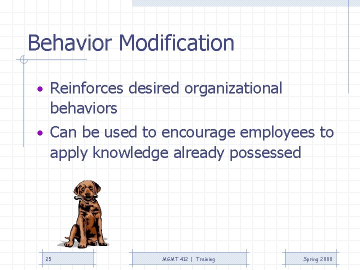 Behavior Modification • Reinforces desired organizational behaviors • Can be used to encourage employees Behavior Modification • Reinforces desired organizational behaviors • Can be used to encourage employees