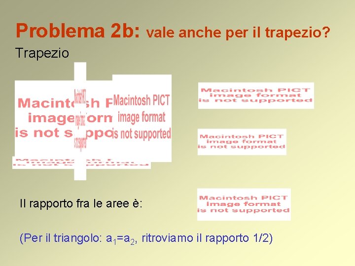 Problema 2 b: vale anche per il trapezio? Trapezio Il rapporto fra le aree