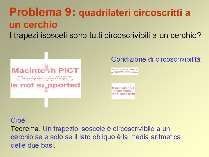 Problema 9: quadrilateri circoscritti a un cerchio I trapezi isosceli sono tutti circoscrivibili a