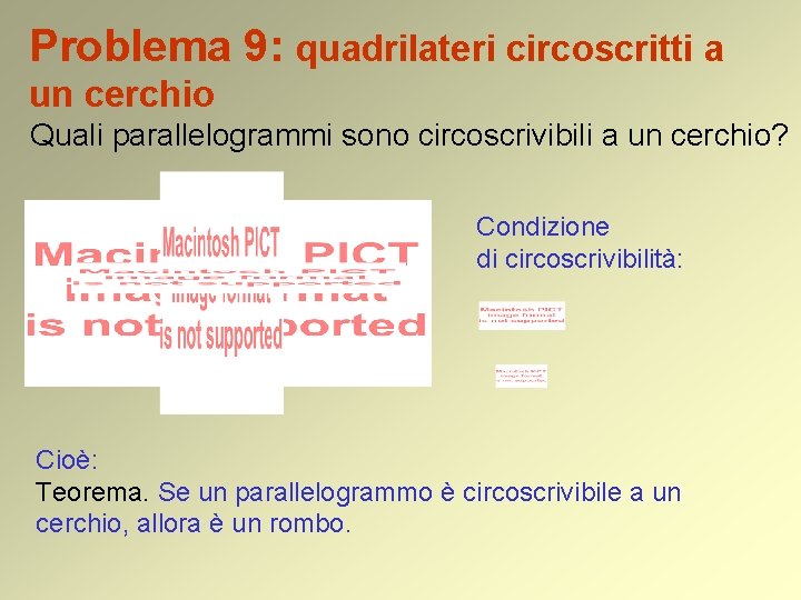 Problema 9: quadrilateri circoscritti a un cerchio Quali parallelogrammi sono circoscrivibili a un cerchio?