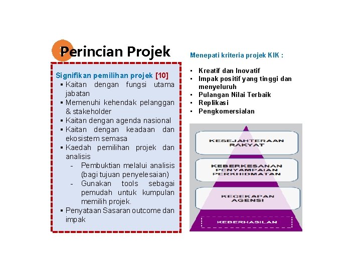 3 Perincian Projek Signifikan pemilihan projek [10] § Kaitan dengan fungsi utama jabatan §