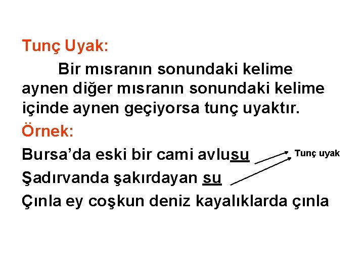 Tunç Uyak: Bir mısranın sonundaki kelime aynen diğer mısranın sonundaki kelime içinde aynen geçiyorsa