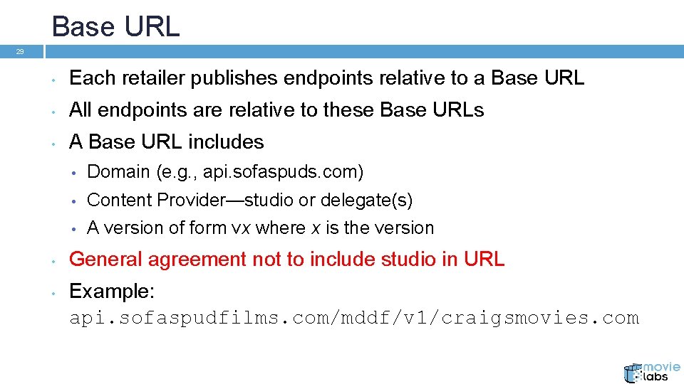 Base URL 29 • Each retailer publishes endpoints relative to a Base URL •