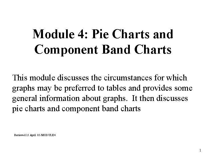 Module 4: Pie Charts and Component Band Charts This module discusses the circumstances for