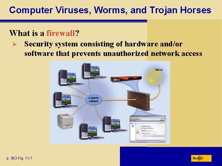 Computer Viruses, Worms, and Trojan Horses What is a firewall? Ø Security system consisting