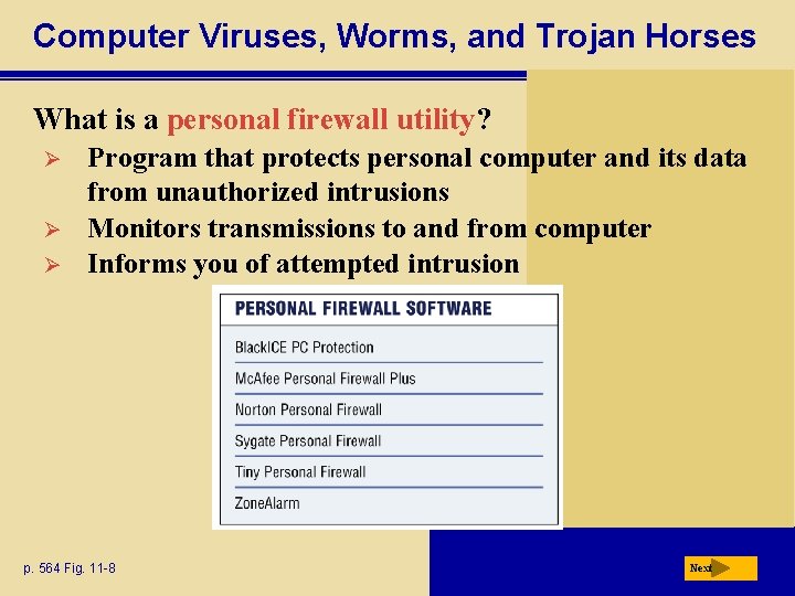 Computer Viruses, Worms, and Trojan Horses What is a personal firewall utility? Ø Ø