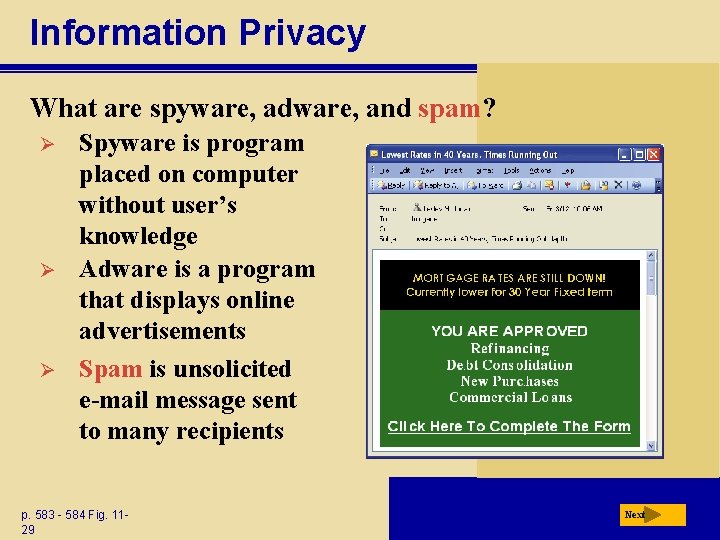 Information Privacy What are spyware, adware, and spam? Ø Ø Ø Spyware is program