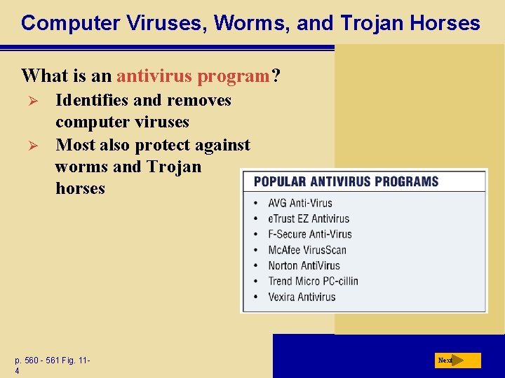 Computer Viruses, Worms, and Trojan Horses What is an antivirus program? Ø Ø Identifies