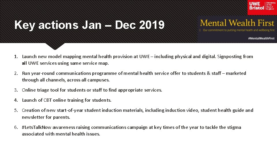 Key actions Jan – Dec 2019 1. Launch new model mapping mental health provision