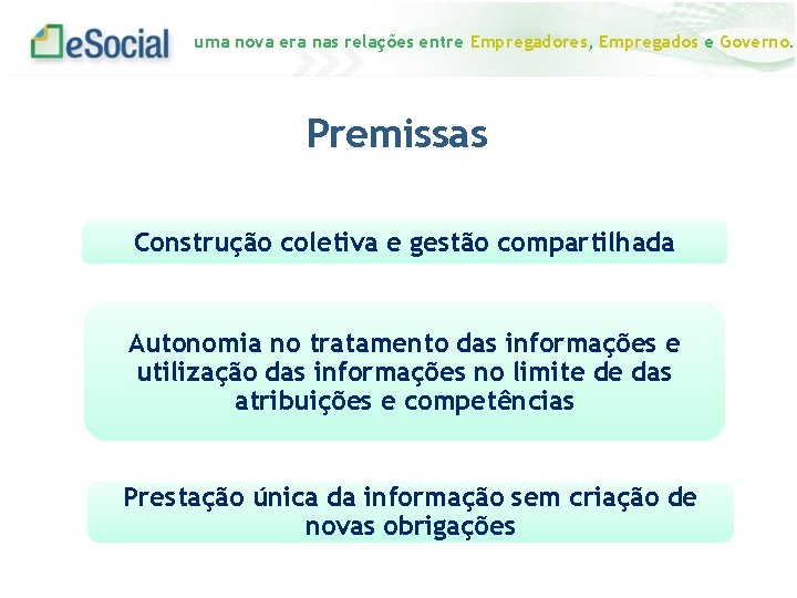 uma nova era nas relações entre Empregadores, Empregados e Governo. Premissas Construção coletiva e