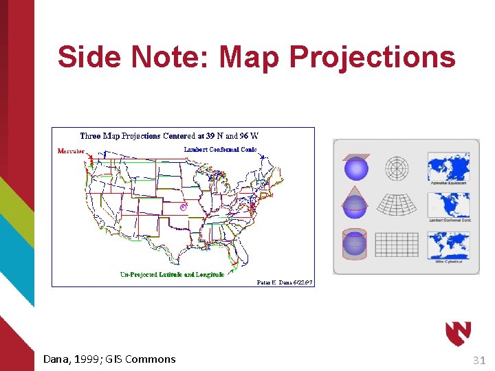 Side Note: Map Projections Dana, 1999; GIS Commons 31 