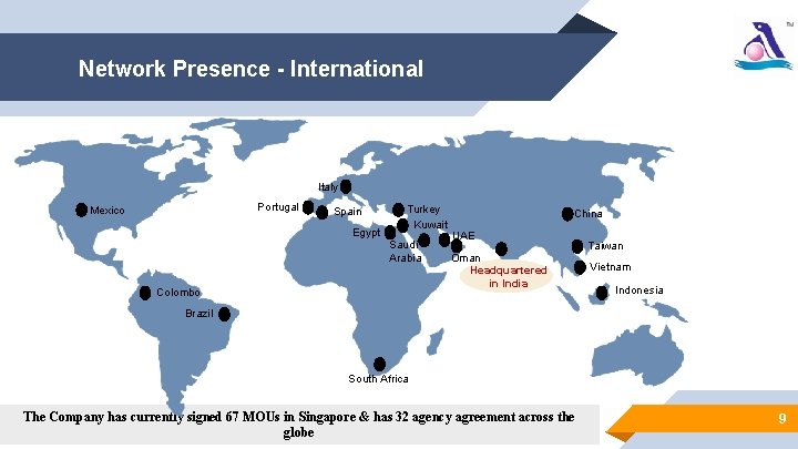 Network Presence - International Italy Portugal Mexico Spain Egypt Turkey Kuwait Saudi Arabia Colombo