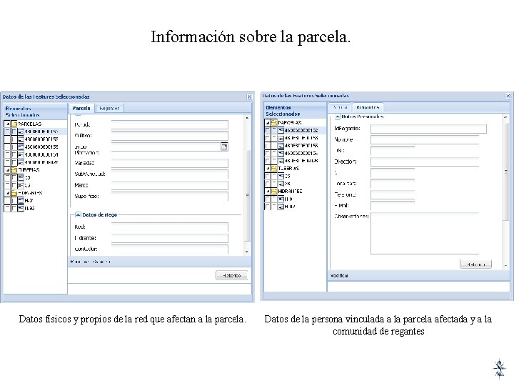 Información sobre la parcela. Datos físicos y propios de la red que afectan a