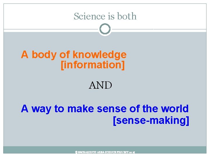 Science is both A body of knowledge [information] AND A way to make sense