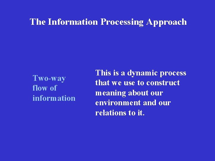 The Information Processing Approach Two-way flow of information This is a dynamic process that