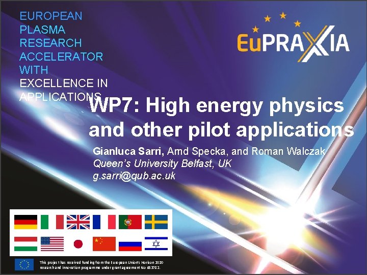 EUROPEAN PLASMA RESEARCH ACCELERATOR WITH EXCELLENCE IN APPLICATIONS WP 7: High energy physics and