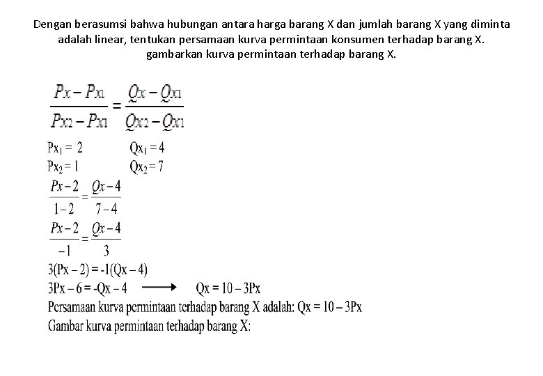 Dengan berasumsi bahwa hubungan antara harga barang X dan jumlah barang X yang diminta
