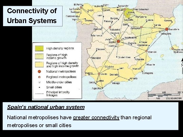 Connectivity of Urban Systems Spain’s national urban system National metropolises have greater connectivity than