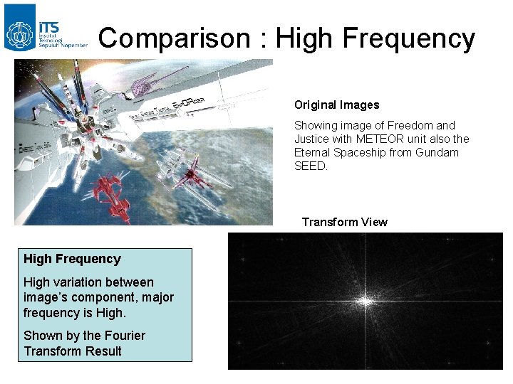 Comparison : High Frequency Original Images Showing image of Freedom and Justice with METEOR