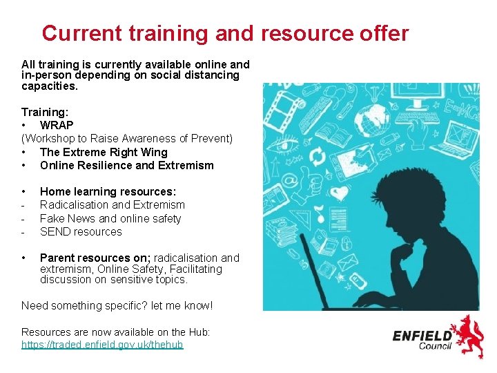 Current training and resource offer All training is currently available online and in-person depending