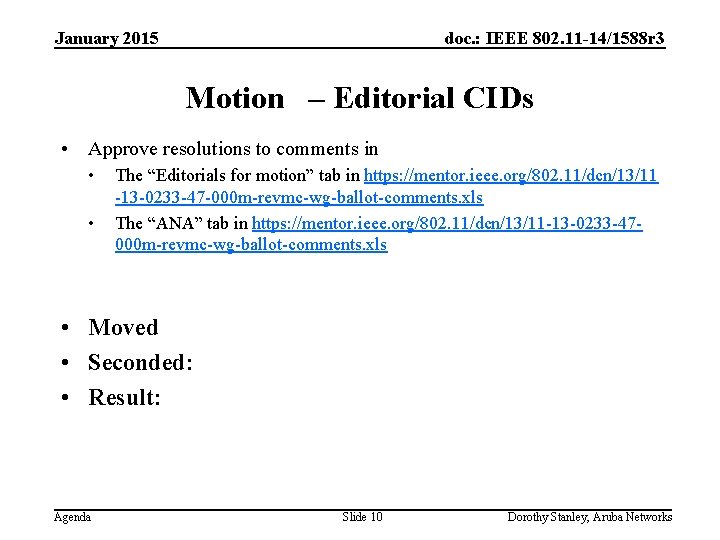 January 2015 doc. : IEEE 802. 11 -14/1588 r 3 Motion – Editorial CIDs