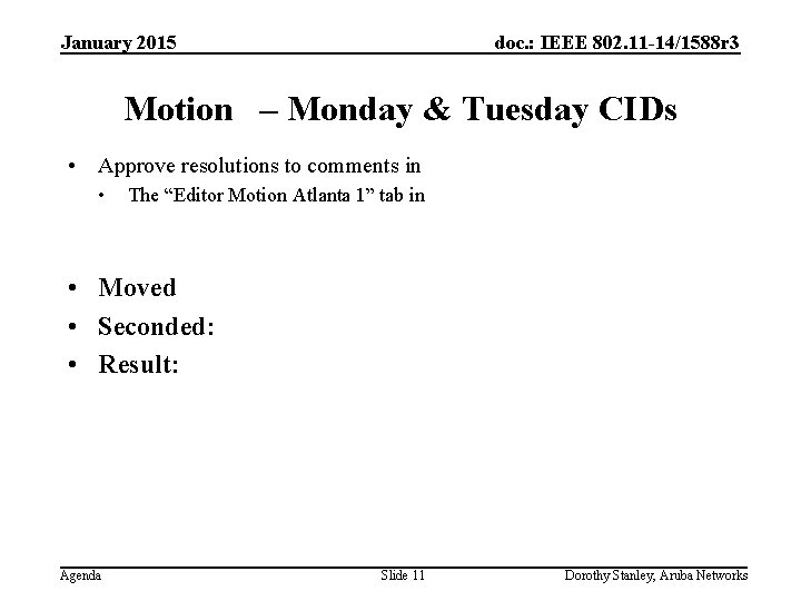 January 2015 doc. : IEEE 802. 11 -14/1588 r 3 Motion – Monday &